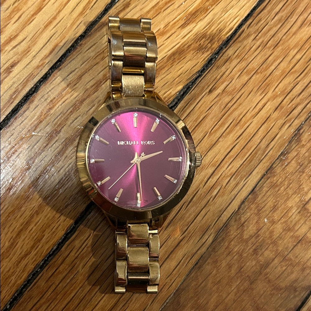 Michael Kors Gold Watch with Vibrant Pink Face